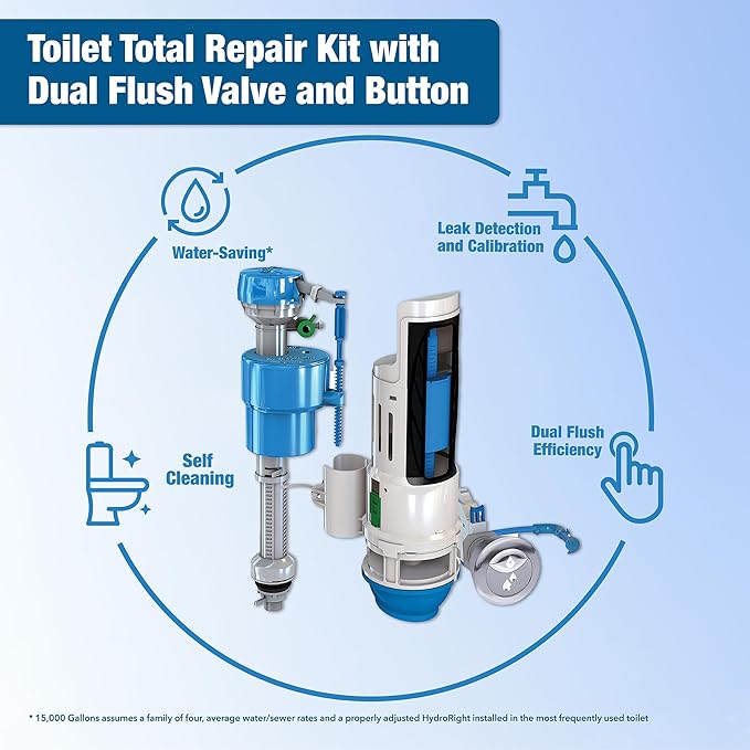 Danco HYR460 HyrdroRight Water-Saving Toilet Tank Repair Kit with Dual Flush Valve, Includes Dual Push Btton Handle in Chrome