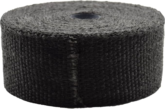 DOBTIM Fireproof Pipe Wrap Insulation 2" Wide X 32' Long, Fiberglass Heat Shield Tape Pipe Webbing for Stove Flue Protector with 2 Clamps, Black