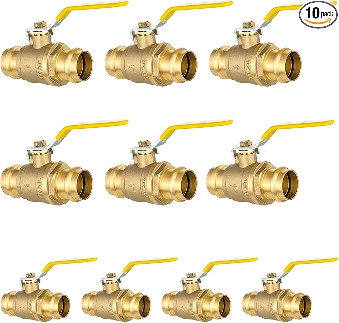 1" Press Ball Valve, 10 Pack Shut Off Valves with EPDM O-ring, Quarter Turn Brass Full Port Shut Off Ball Valve for Hot and Cold Water, NSF/ANSI 61 Certified