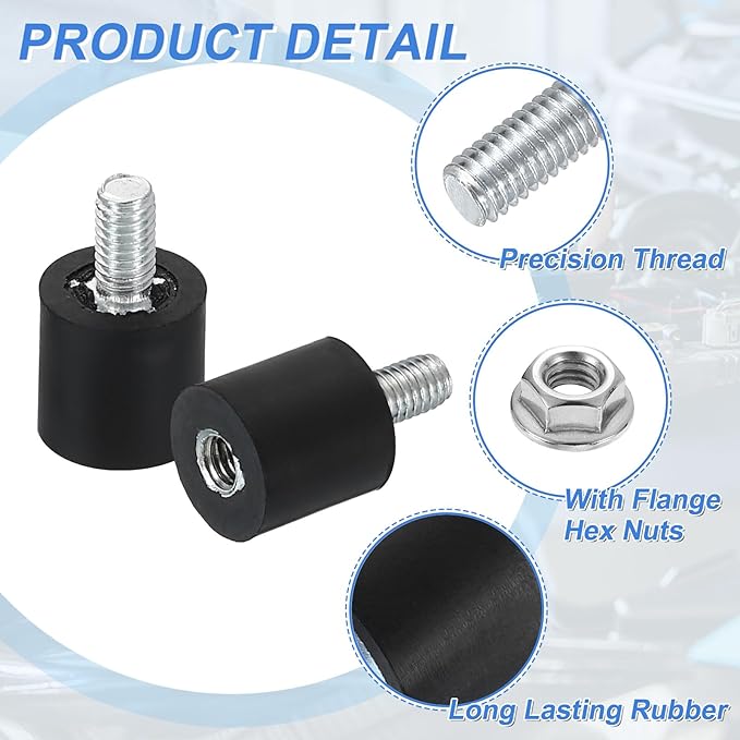 uxcell M3 Rubber Mounts, 8Pcs 8x8mm(DxH) Rubber Cylindrical Anti Vibration Isolator Shock Absorber with Lock Nuts for Car Bobbin Generator Air Compressors