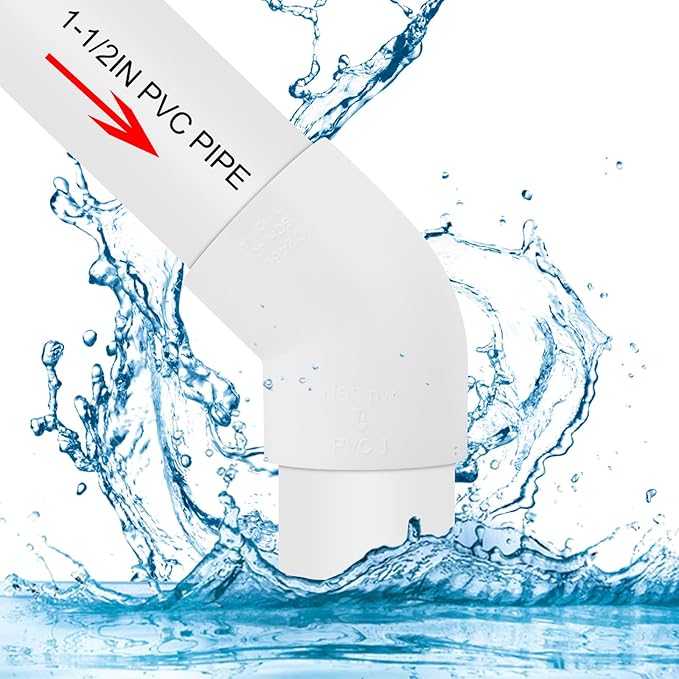 6Pack 1-1/2" 45 Degree PVC Elbow Pipe Fitting Connector (Socket x Socket) Furniture Build Grade SCH40 1.5 Inch 45 Degree Elbow PVC Corner Adapter for Home Sewer Plumbing Water Line