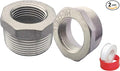 1-1/2" Male to 1" Female NPT Threaded Reducer Hex Bushing 304 Stainless Steel Reducing Adapter Pipe Fitting With Teflon Plumbers Tape(Pack of 2)