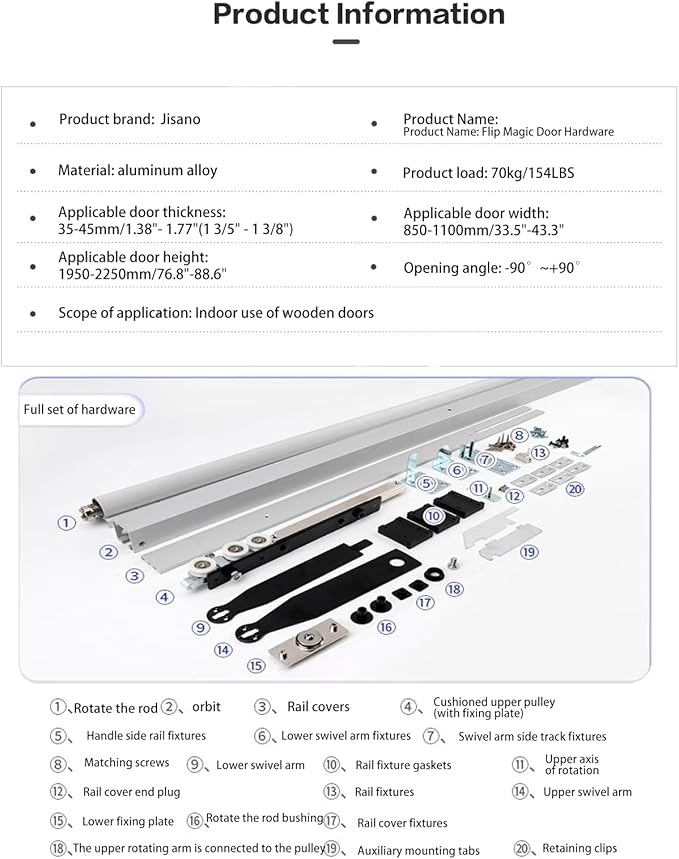 90°Rotation Invisible Pivot Hinge,154LBS Load-Bearing Heavy Duty Hardware for Bookcase, Murphy Door Glass Door, 2 Sides Opening Revisable Door Hardware(Door not Included