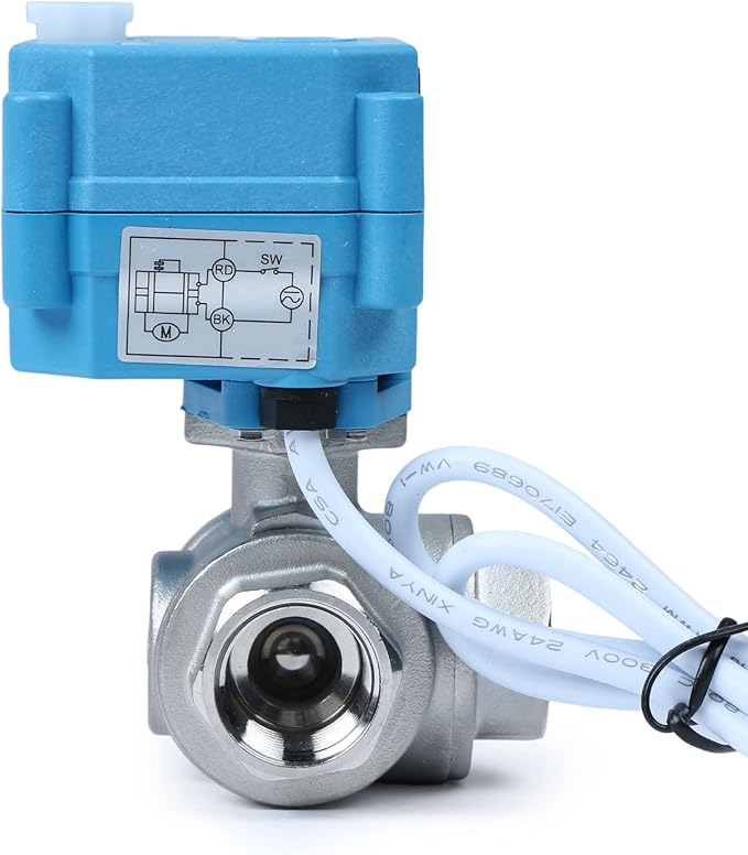 U.S. Solid 1/2" 3 Way Stainless Steel Motorized Ball Valve L Type AC/DC9-24V, Water Shutoff Valve with Manual Function, Standard Port