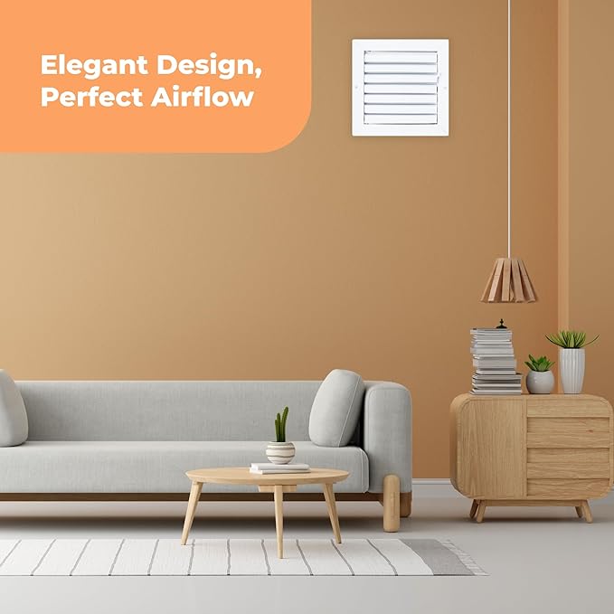 Aluminum 8 x 8 in (Duct Opening) 1-Way Air Duct Register Vent Cover for Ceiling and Wall - Modern HVAC Louver Vent Cover Adjustable – Durable Rustproof Wall Grille – Overall Size 9-5/8 x 9-5/8 Inch