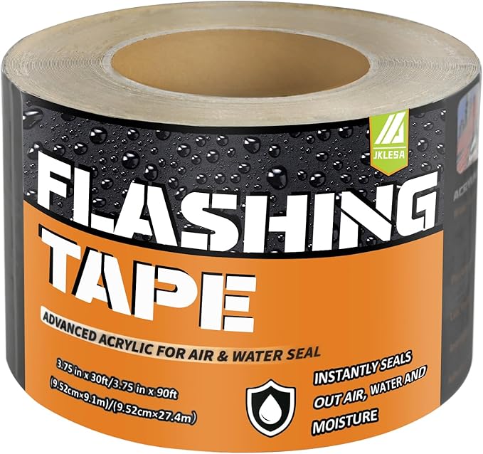 Flashing Tape for Windows and Doors, 3.75 in x 90 ft, 12 Rolls, Acrylic Adhesive, Self-Adhesive Flashing Tape, Waterproof, UV Resistant, Great for Sealing Doors, Windows, and Construction & Repairs