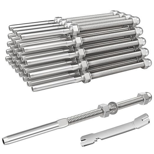 BLIKA 30 Pack 6" Long 1/8" Swage Threaded Stud Tension End Fitting Terminal for 1/8" Deck Cable Railing Hand Swage T316 Stainless Steel, 1/8" Swage Threaded Terminal for 4x4, 2x2 Wood Metal Post