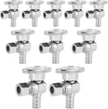 (Pack of 10) Seelink Pex Crimp 1/4 Turn Angle Stop Valve, 3/8" OD Compression x 1/2" Pex Barb Crimp (F1807), Chrome Plated Brass(VALVE076-10Pack)