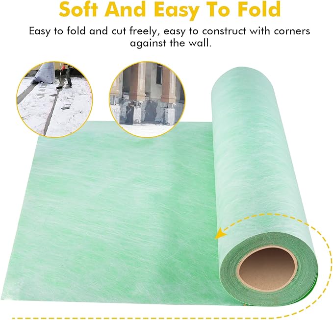 Upgraded Waterproof Membrane Thickened 23.6 mils 3.77ft x 98.5 ft / 371 Square Feet Waterproof Membrane for Shower Walls, Bathroom Flooring, Wet Room, Tile, Sauna, Steam Room