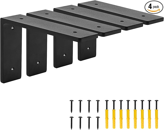 6"x 4"Shelf Brackets,L Shelf Brackets, die-cast Formation, Vertical Angle, Premium Alloy Metal Heavy Duty Shelf Bracket, high Strength Mounting Hardware Included, Corner Brace Joint,Pack of 4