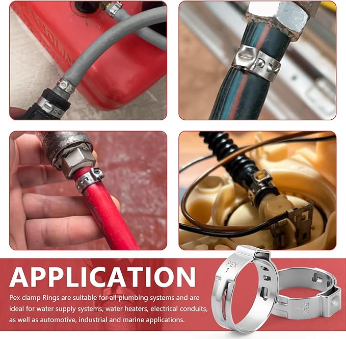 Newdeli 70pcs 1 inch Pex Crimp Rings Stainless Steel PEX Clamps Single Ear Hose Clamps Pex Fittings Cinch Pinch Clamp for Pipe Tubing Plumbing