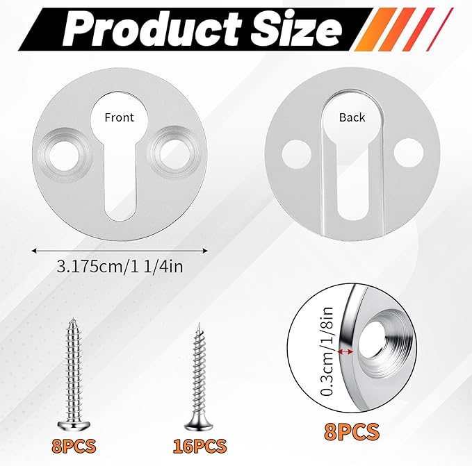 Shimeyao 8 Sets Newel Post Fastener, Newel Post Mounting Kit, Column Handrail to Pole Fastener, 1 1/4 Inch Diameter x 1/8 Inch Thickness Hardened Steel Plate with 1 Round Steel Plate 3 Long Screws