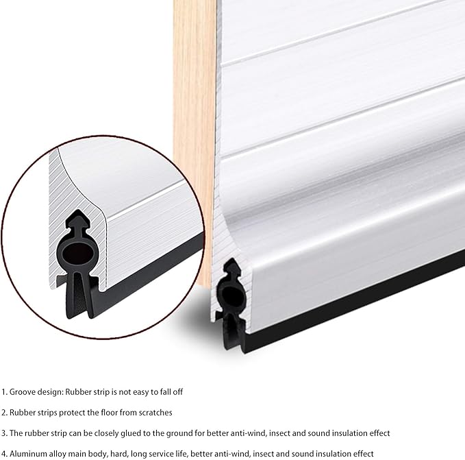 42 inch Door Draft Stopper Bottom Mice Seal Strip Metal Noise Blocker, Aluminium Mouse Sweep 2" Height, Silver