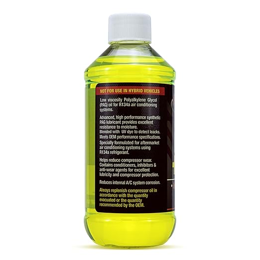 HCPRO HCP46UV8 PAG 46 Viscosity Plus UV Dye Lubricant – 8oz (Pack of 1), High-Performance Oil for Auto A/C Systems, Leak Detection & Compressor Protection, Compatible with Common A/C Systems