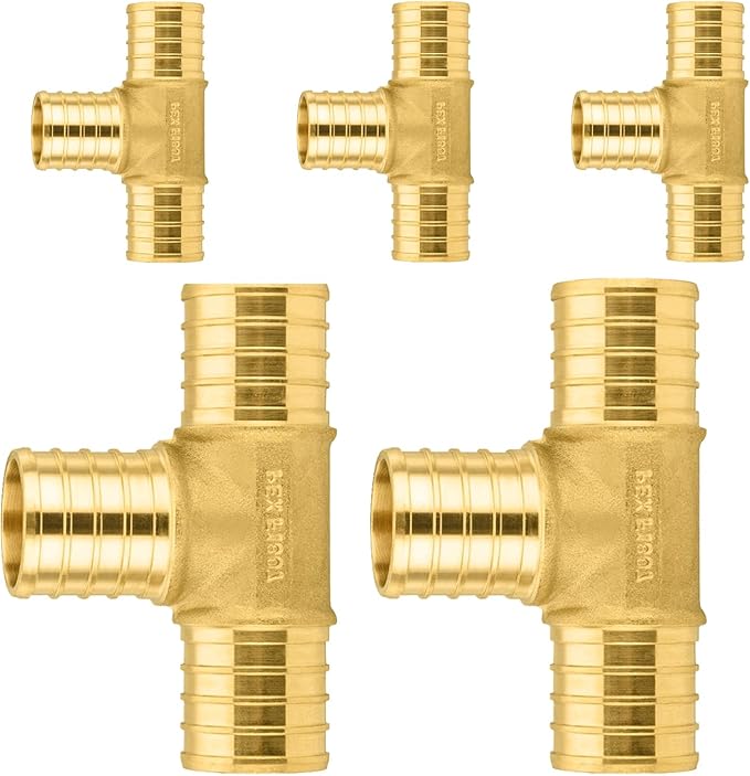 5-Pack PEX Fittings Niikappu 1"x1"x1" Pex Tee, Brass Crimp Pipe Fittings for PEX Pipes, ASTM F1807