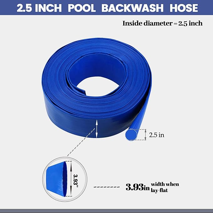 Eastrans 2.5" x 50 FT Pool Backwash Hose,Flat 4 inch Width,Heavy Duty Flat Discharge Hose,Weather and Burst Resistant, Best Pool Hoses for Inground Pools,Pool Filter Hose & Pool Drain Hose