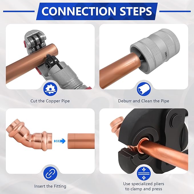 Copper Press Fittings 1/2 Inch 45-Degree Elbow, No-Lead Plumbing Pipe Connector | Compatible with Copper Pipes, Water Supply & Hydronic Heating Systems | Durable Press Fit Design, 10-Pack