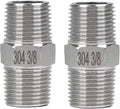 2Pcs 3/8" Male Hex Nipple Pipe Fittings, 304 Stainless Steel Threaded Adapter Fittings, 3/8 Inch Male Equal Nipples Connectors, Male Straight Threaded Pipe Fitting