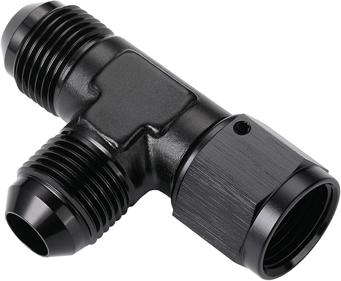 8AN Male Flare Tee T Fitting Adapter with AN8 Female Swivel On Run Aluminum Black
