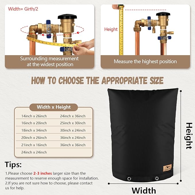 Backflow Preventer Insulation Cover - Water Pipe Insulation Sprinkler Cover for Outside - Insulated Backflow Cover Pouch for Irrigation Back Flow Valve in Winter or Sun Exposure (20"W x 26"H, BLACK)