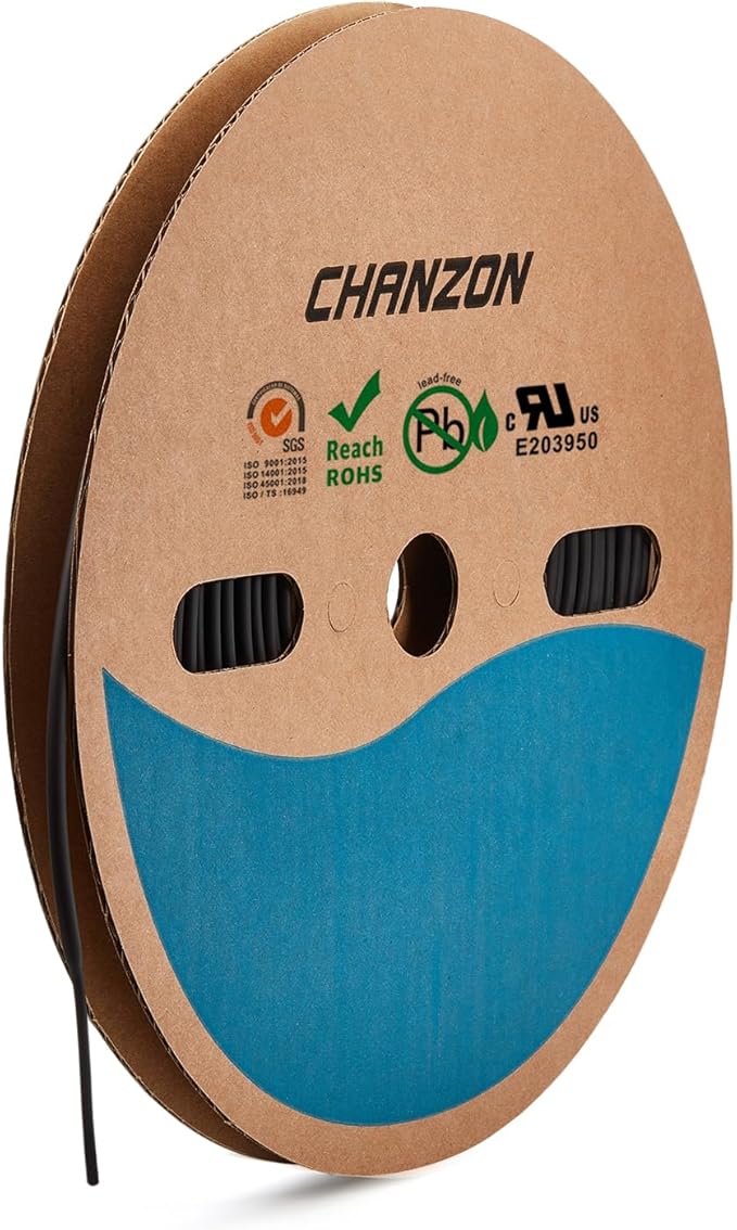 Chanzon 2:1 Ratio - 80Ft Roll - 1/16" (1.5mm) Heat Shrink Tubing 2:1(25M Total Length) Black Polyolefin Sleeving Wrap Shrinking 2 to 1 1pcs