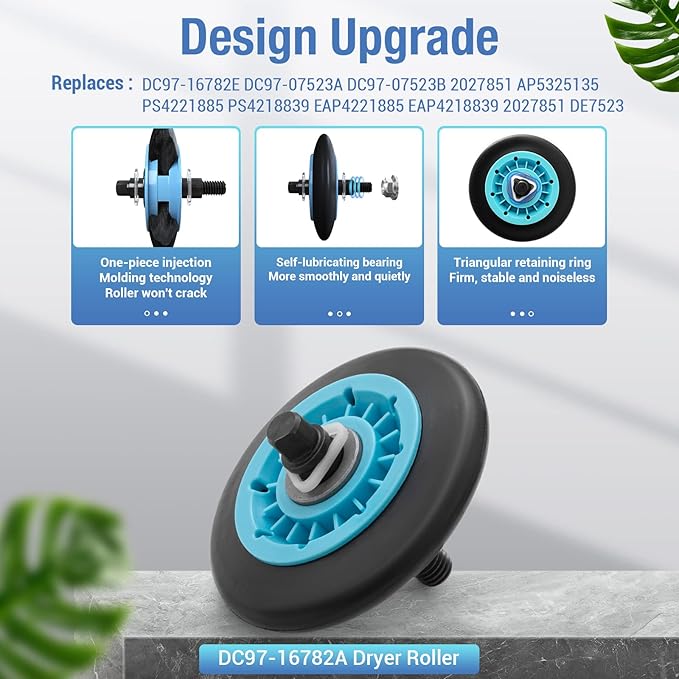 Upgraded Sam-Sung Dryer Repair Kit for DC97-16782A Samsung Dryer Roller Replacement Kit, DC93-00634A Dryer Idler Pulley, 6602-001655 Dryer Belt, Replacement for Samsung Dryer Parts (Figures 6 and 7)