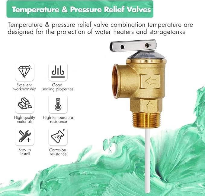 VAV Temperature Pressure Relief Valve, 3/4" NPT Female Thread, 150 PSI, 4" Temperature Probe, Lead-Free Copper, CSA LISTED