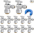 12 Pack Angle Stop Valve, 1/2" PTC x 3/8" OD Compression, Toilet Water Shut Off Valve for PEX, Copper, CPVC Pipe, Quarter-Turn Push to Connect Brass Plumbing Fitting with Disconnect Clip