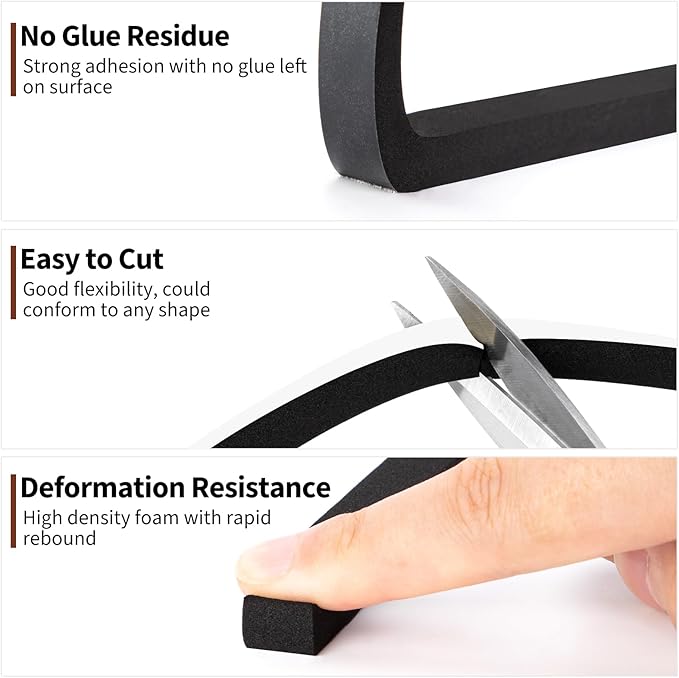 Yotache Window Insulation Weather Stripping 1/2" x1/2", Closed Cell Foam Tape Adhesive Rubber Seal Strip, 2 Rolls x 6.5 Ft Each, Total 13 Feet Long