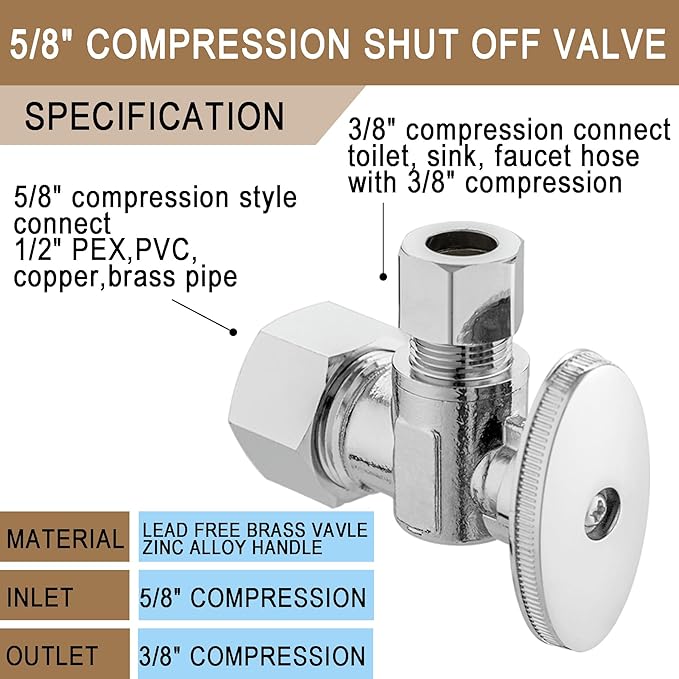 [10 Pieces] Lingmfg Angle Valve Shut Off Valve 5/8" Compression x 3/8" Compression LING-AV38-5/8COMP-A-10