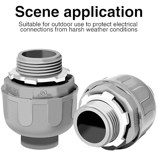 3/4 Liquid Tight Connector - 10 Pack Liquid Tight Conduit 180 Degree PVC Electrical Conduit Fitting Non Metallic Straight Flexible Conduit Connectors for Indoor Outdoor Home, Kitchen, and Bathroom