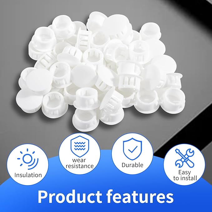 50 Pcs OD 0.614"(15.6mm) White Hole Knockout Locking Plugs,Plastic Nylon Round Drilling Hole Plugs,Flush Type Panel Round Snap in Fastener,Tube Fastener Cover for Furniture Insert End Caps
