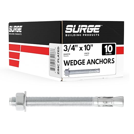3/4" x 10" Zinc-Plated Wedge Anchors for Concrete and Cement | Heavy-Duty 3/4 Concrete Anchors (Box of 10)