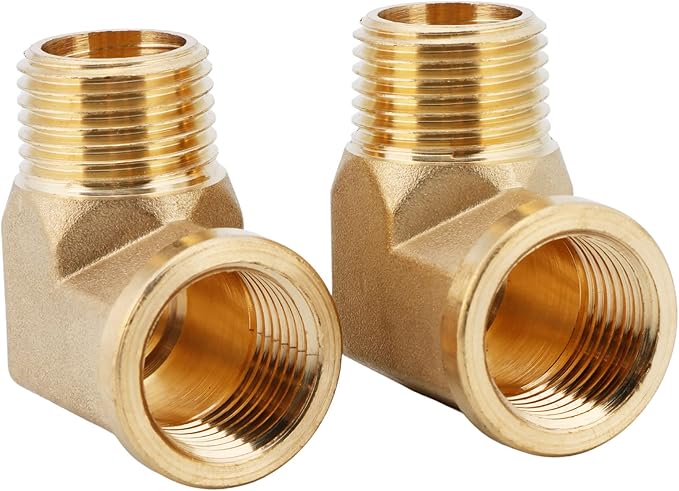 U.S. Solid 2pcs 90 Degree Barstock Street Elbow Brass Pipe Fitting 1/2" NPT Male Pipe to 1/2" NPT Female
