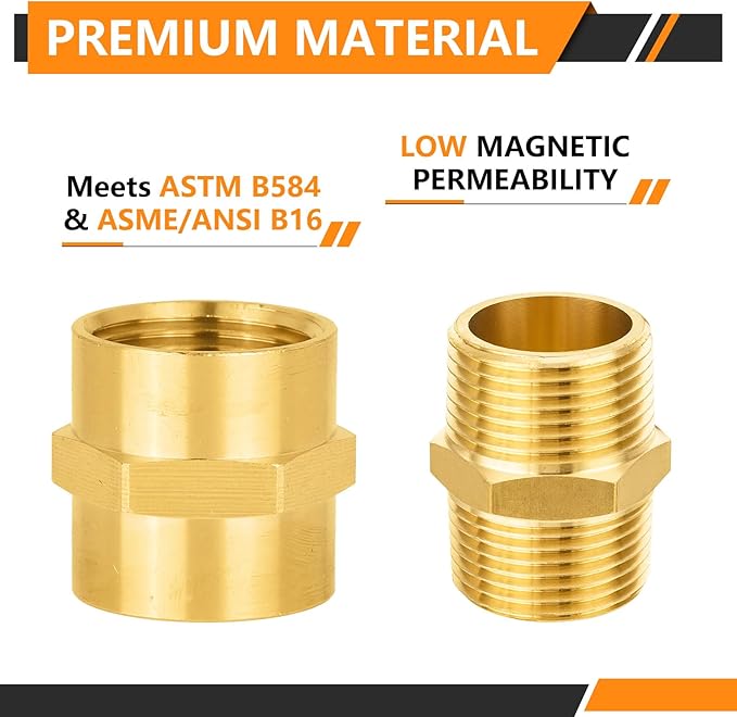 20-PCs HeSun Brass Pipe Fittings Combo, 10-PCs 3/4" NPT Male + 10-PCs 3/4" NPT Female Hex Nipple Adapter