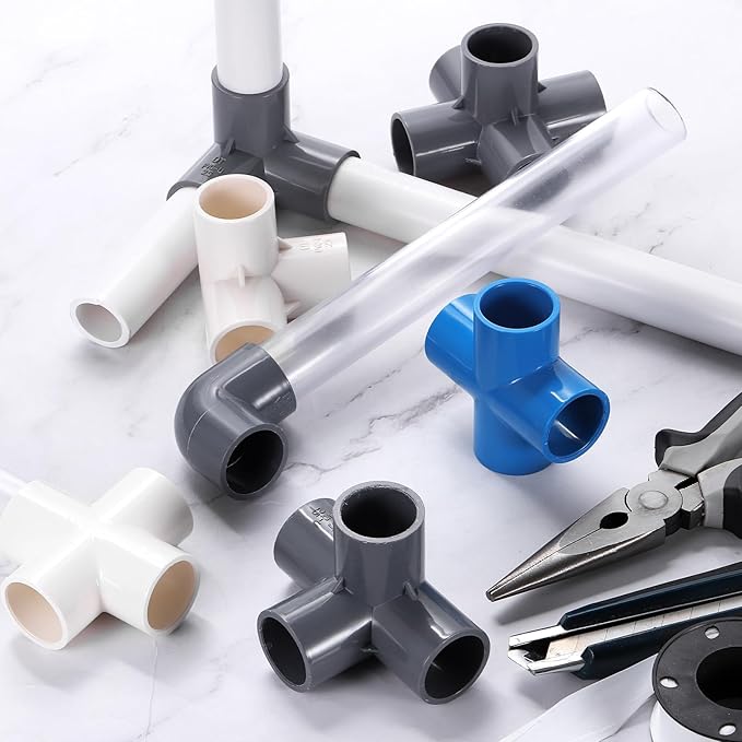 uxcell 1-1/4" PVC Fittings, 4 Pcs 5 Way Elbow Connector Elbow PVC Furniture Fittings Corner Fitting for Water Supplies PVC Furniture DIY Shelf Greenhouse Tent Connection, Grey