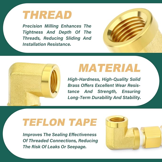 3PCS, 90 Degree Brass Pipe Fittings Barstock Street Elbow, 1/4" Npt Female x 1/4" Npt Female for oils, fuels, gases and liquids
