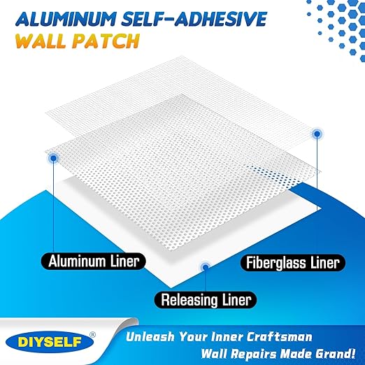DIYSELF 21 PCS Drywall Repair Kit, 4/6/8/10 Inch Wall Patch Repair Kit with Metal Patches, Dry Wall Patch Kits for Bathroom, Nail Holes, Outlets, Wall Repair Patch-Only Refill Pack (No Spackle)