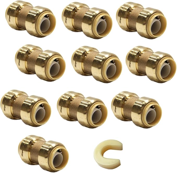 (Pack of 10) EFIELD 3/4 Inch Straight Coupling Push-Fit Fitting to Connect Pex, Copper, CPVC with a Disconnect Clip,(PF008)