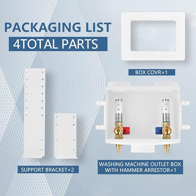 Premium Washing Machine Outlet Box, with Stainless Steel Water Hammer Arrestor, 1/2-Inch Pex Crimp x 3/4-Inch MHT Connection, Laundry Washer Valve Outlet Box with Clear Text Instructions