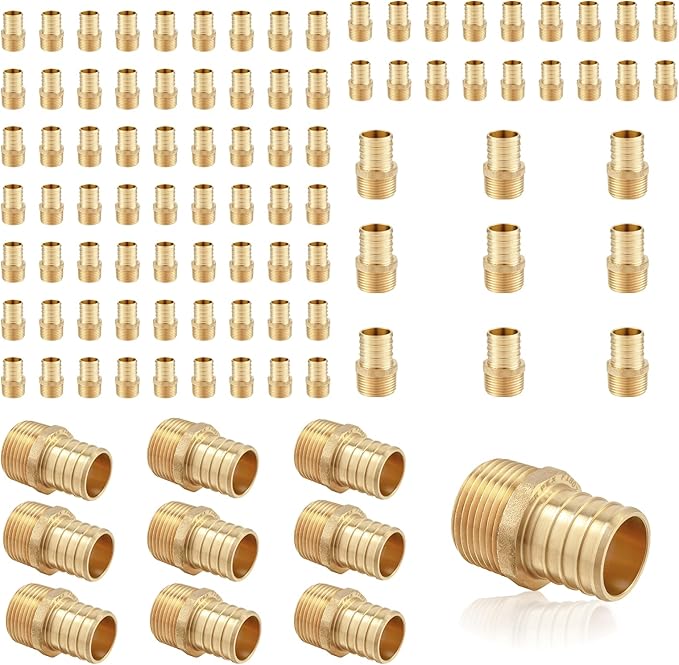 (100-Pack) PEX Fittings, Pex 3/4"x1/2" Male Threaded NPT Adapter, Brass Crimp Fittings, for PEX Tubing Pipe Plumbing, ASTM F1807(PEX1807027-100Pack)