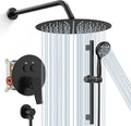 SR SUN RISE Matte Black Shower Faucet Set - 12 Inch Rain Shower Head with Adjustable Slide Bar Combo Set - Wall Mounted Rain Shower System Bathroom (Valve and Trim Kit Included)