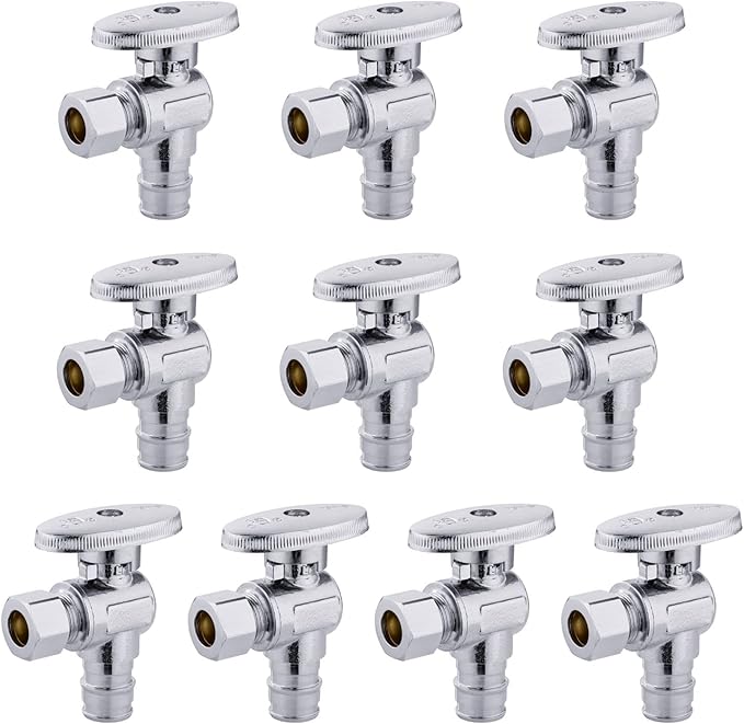 10 PCS EFIELD Stop Angle Valve Pex-A Inlet, 1/4 Turn,3/8" OD Compression X 1/2" Pex-A Expansion, Chrome Plated Brass,(VALVE094-10PCS)