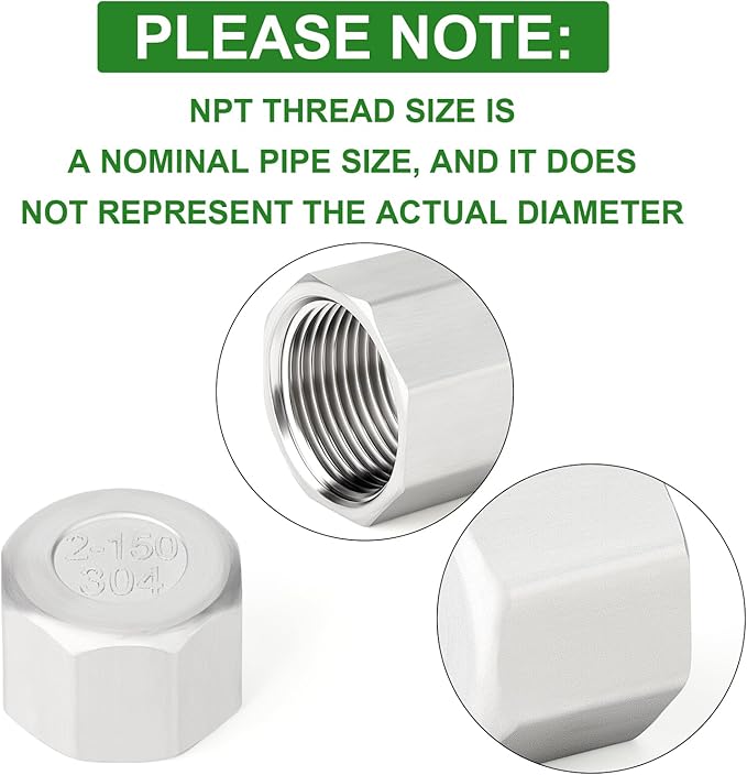 TAISHER 2PCS 304 Stainless Steel Cap Pipe Plug Socket Fitting 2" NPT Female