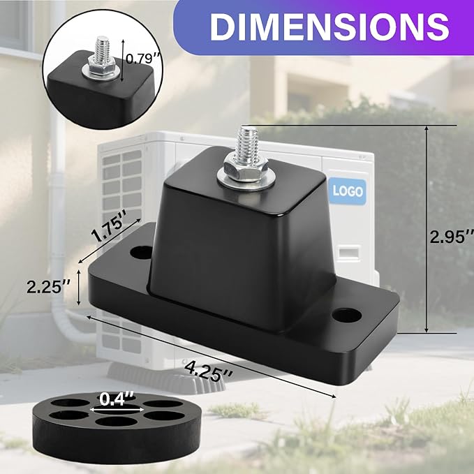 8 Pack Rubber Vibration Isolator Mounting Bracket, Anti Vibration Shock Absorbing Pads for Outdoor Mini Split Air Conditioner Condenser, Ground Stand for AC Units