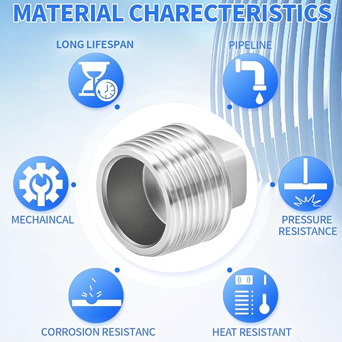 ChillWaves 304 Stainless steel Pipe Fitting, Outer Square Head Socket Pipe Plug Fitting，1-1/2" NPT Male，Thread Adapter(3-PACK)
