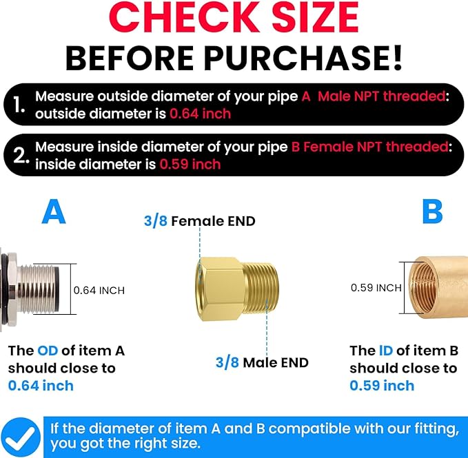 SDTC Tech 2-Pack Brass Pipe Fitting 3/8 NPT Male Thread to 3/8 NPT Female Thread Reducer Adapter, Brass Pipe Extension Connectors