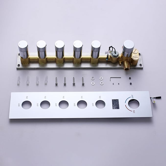 Solid Brass 5 Way Shower Diverter Valve with Temperature Display Shower Mixer Valve Bathroom Shower Diverter Replacement, Chrome