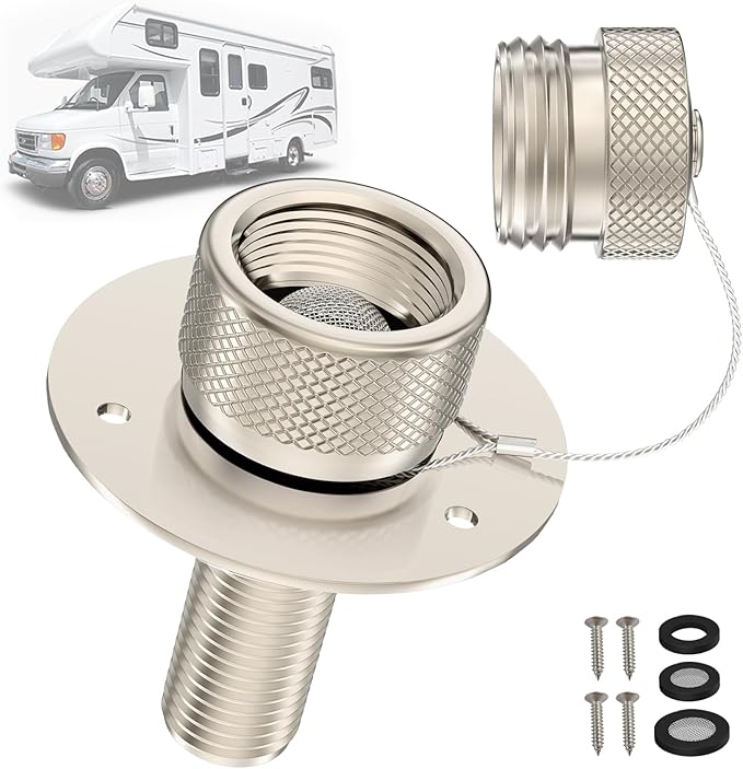 All Metal RV City Water Inlet with Check Valve RV water inlet -rv water fill inlet Leak Proof & Universal Fit for RV Camper Motorhome Trailer Marine -Nickel
