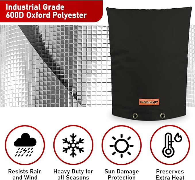 Redford Supply Co. Cold Snap (5°F) Backflow Preventer Insulation Cover, 16"W x 20"H, Pipe Insulation, Water Sprinkler Covers for Outside, Sprinkler Backflow Cover for Winter, Well Pump Bag (Black)